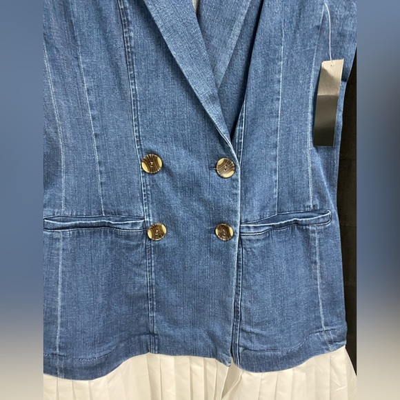 VENUS Denim Mini Dress with Pleated White Hem - Picture 3 of 10